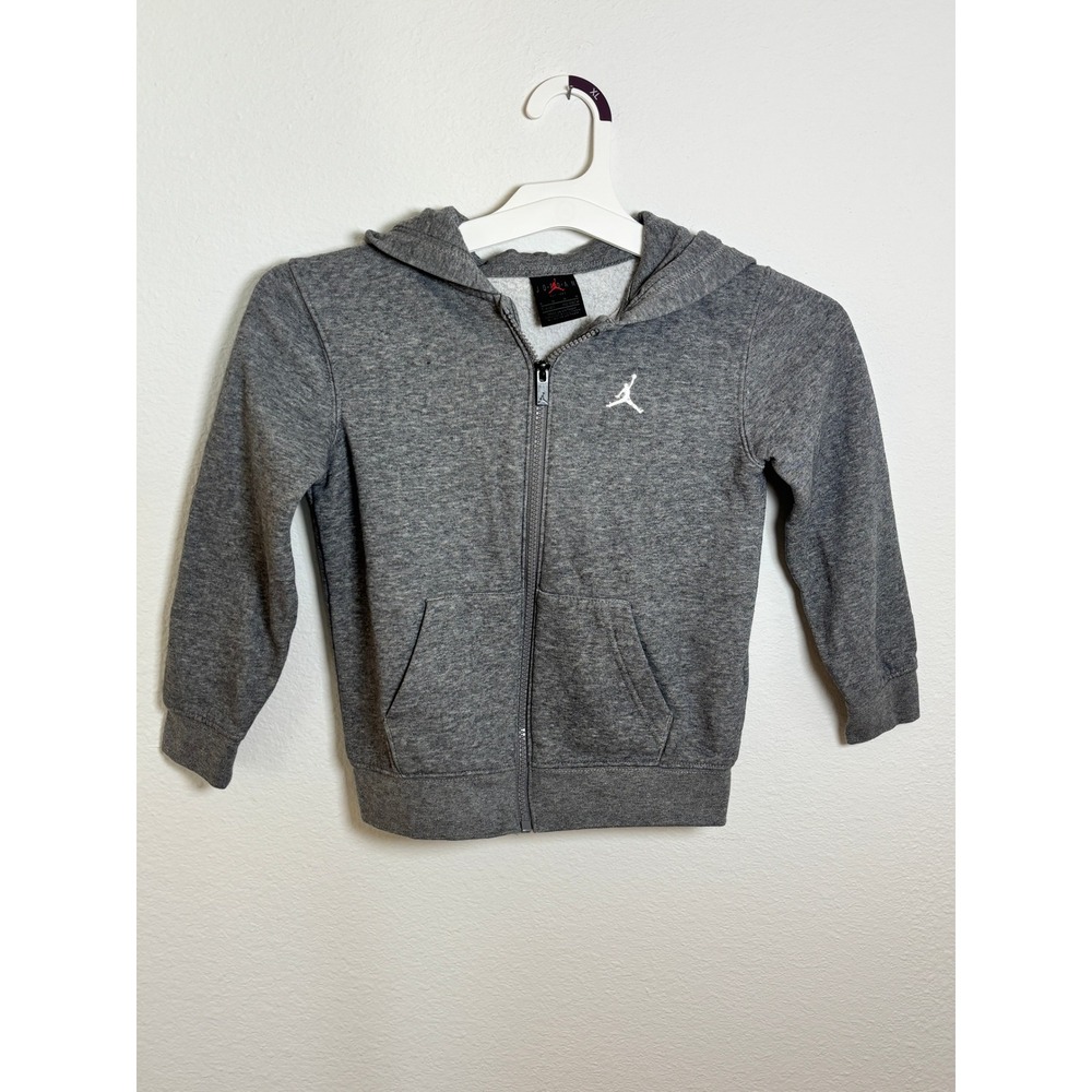 Jordan Boys Gray Full Zip Jumpman Logo Hoodie Sweatshirt Size 6 5-6Y